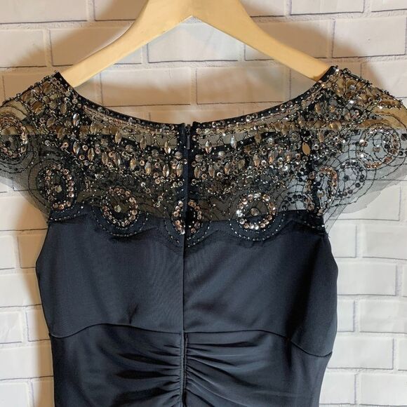 Xscape Black Beaded And Back Ruched Dress Sz 4 - Picture 5 of 8